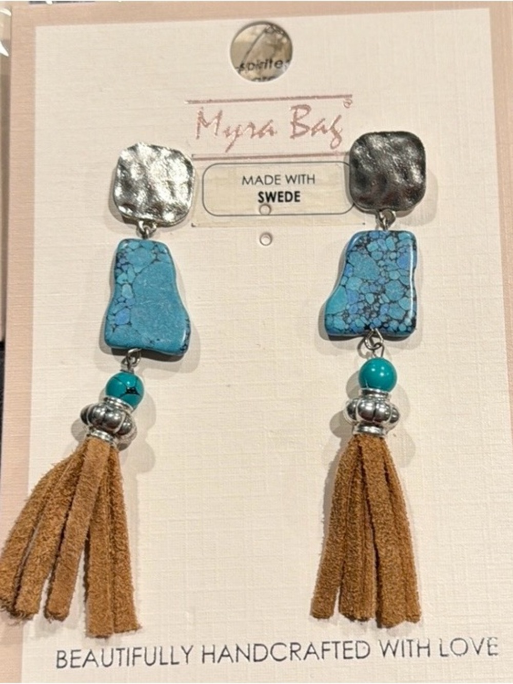Myra Bag Turquoise & Brown Suede Tassel Dangle Earrings